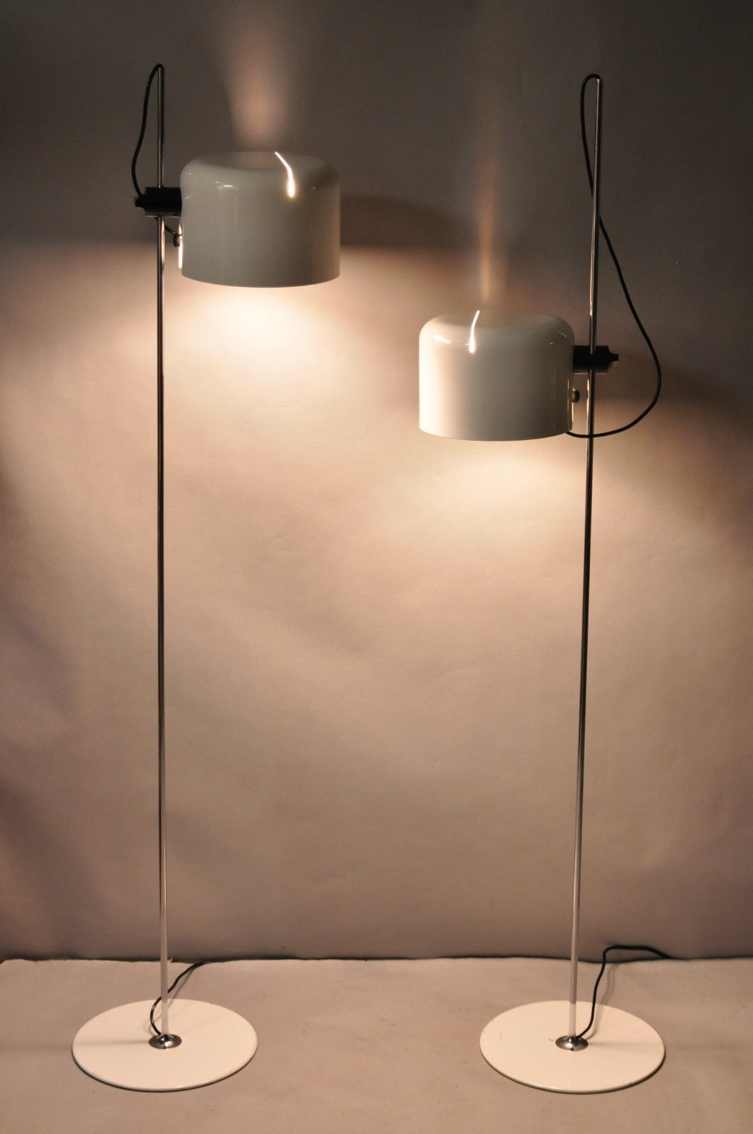Joe Colombo for Oluce Italy White Coupe Mid Century Modern Floor Lamp - a Pair