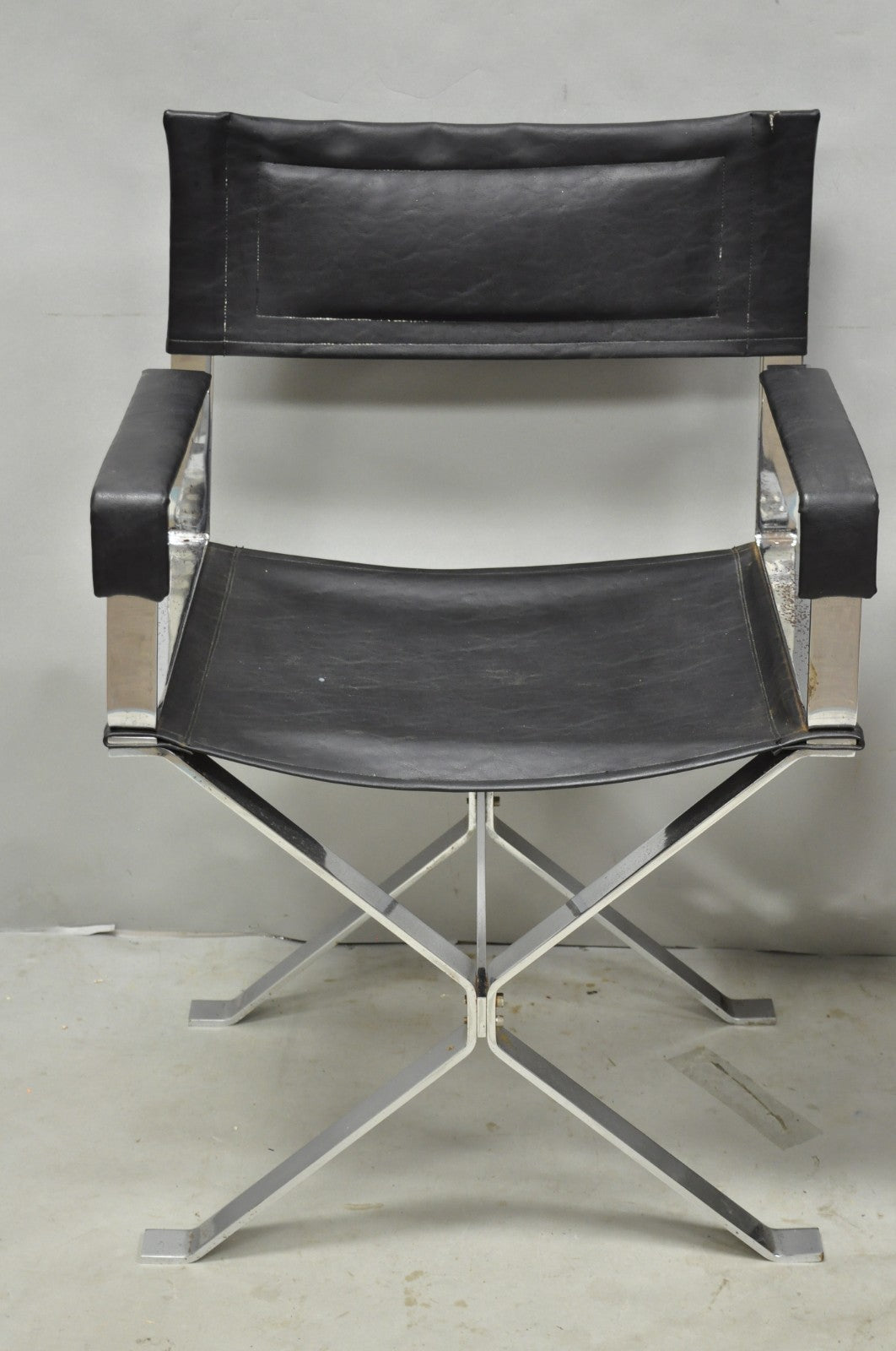 Vintage Alessandro Albrizzi Italy Mid Century Modern Chrome Director Chair Pair