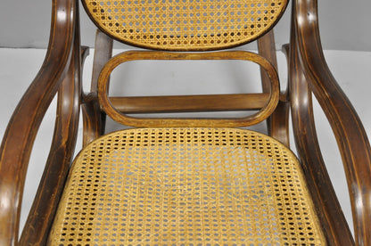 Vintage Mid Century Modern Thonet Style Bentwood & Cane Rocker Rocking Chair (C)