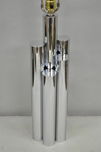 Vintage Mid Century Modern Sculptural Stacked Chrome Skyscraper Table Lamp