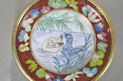 Vintage Chinoiserie Brass Enamel Cloisonne Small Trinket Dish - Set of 4