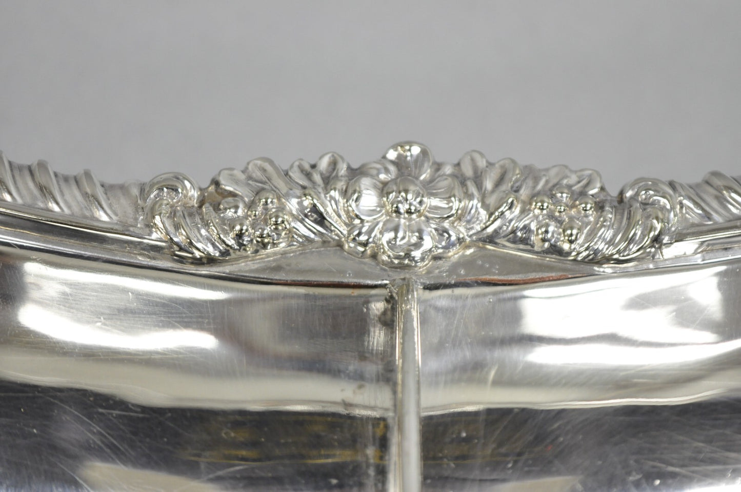 Antique English Victorian Scalloped Silver Plated Serving Dish Platter w Divider