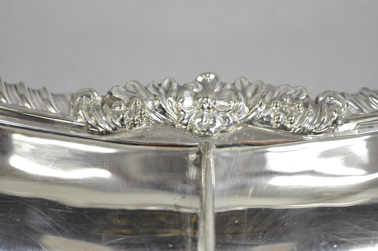 Antique English Victorian Scalloped Silver Plated Serving Dish Platter w Divider