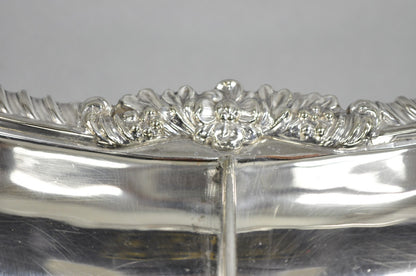 Antique English Victorian Scalloped Silver Plated Serving Dish Platter w Divider