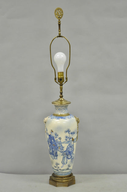 Vintage Japanese Blue White Porcelain Jardinierie Vase Chinoiserie Table Lamp