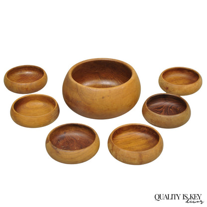 Vintage Mid Century Modern Teak Wood Goodwood Benjamin Medwin Salad Bowl Set 7pc