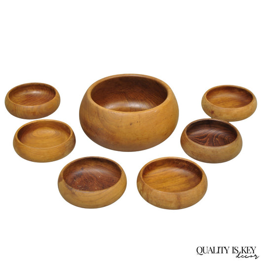 Vintage Mid Century Modern Teak Wood Goodwood Benjamin Medwin Salad Bowl Set 7pc