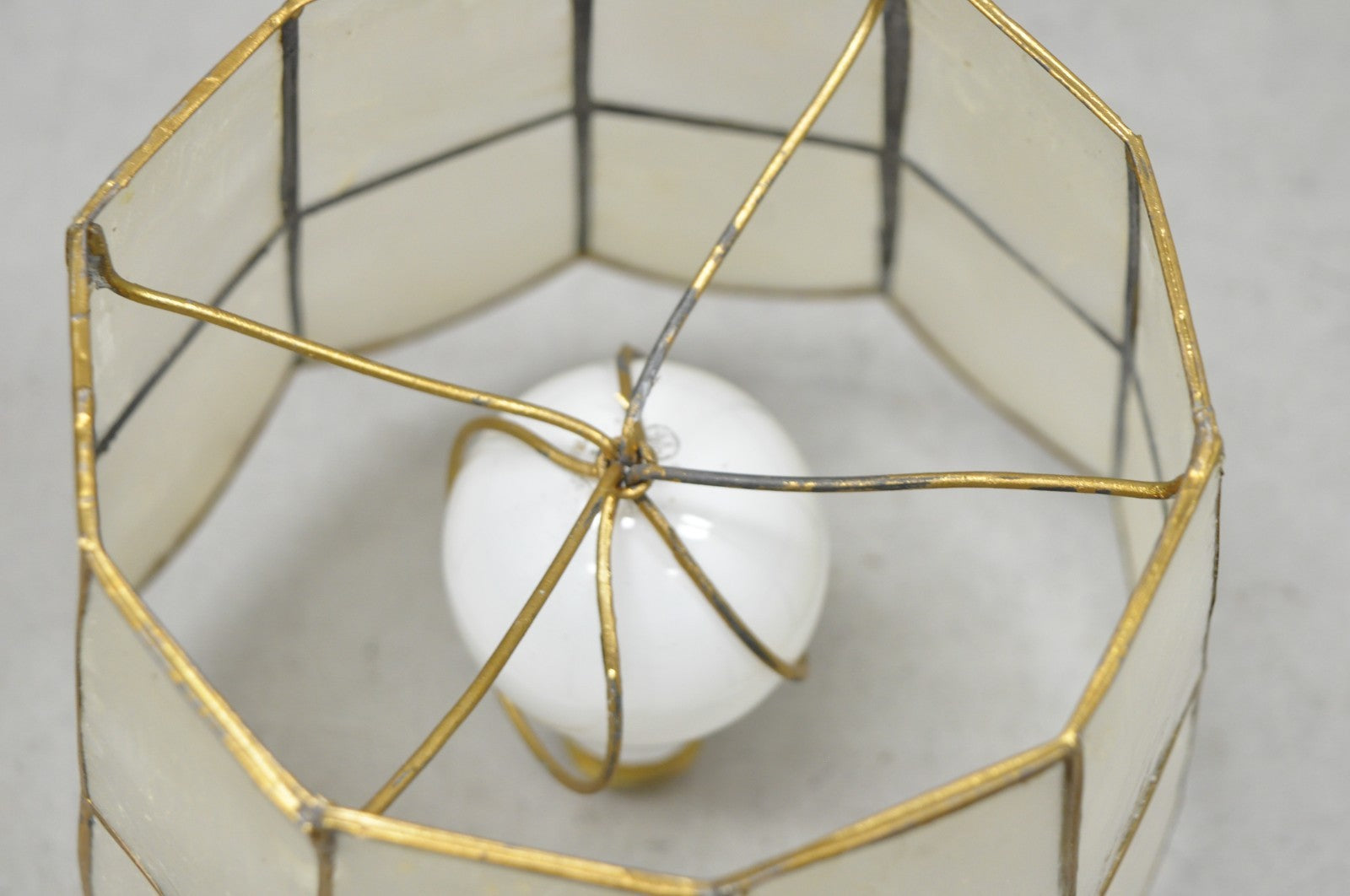 Vintage Italian Hollywood Regency Capiz Shell Gold 7.25 Round Clip On Lamp Shade