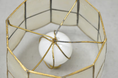 Vintage Italian Hollywood Regency Capiz Shell Gold 7.25 Round Clip On Lamp Shade