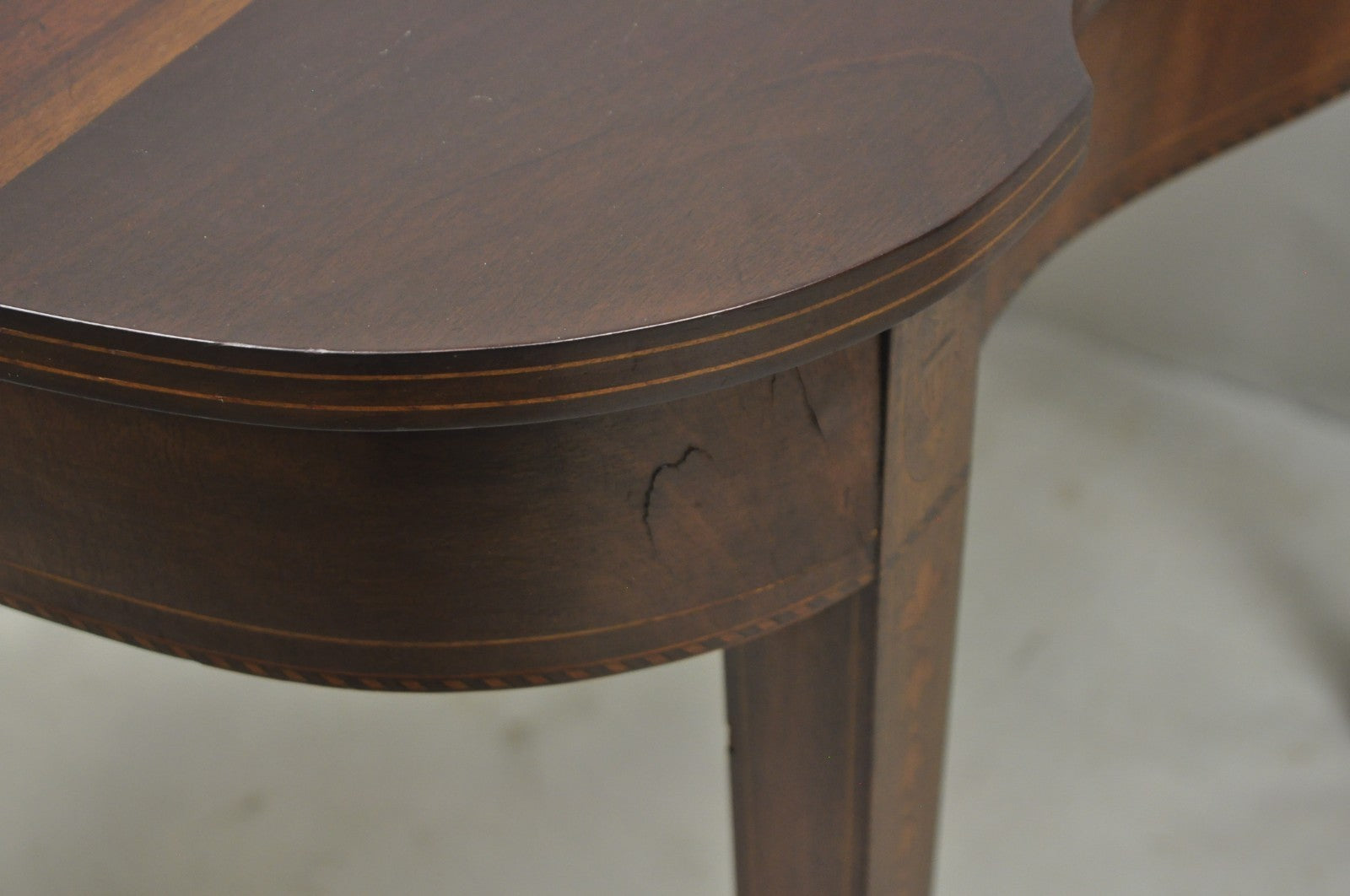 Antique Sheraton Federal Mahogany Urn Inlay Flip Serpentine Console Game Table