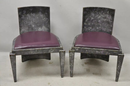 Vintage Postmodern Art Deco Purple and Gray Lacquer Game Chairs - a Pair