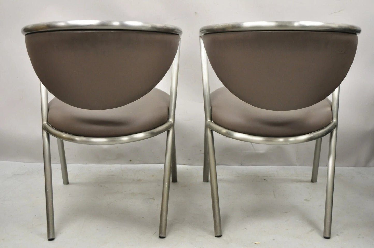 Vintage Brueton Mid Century Modern Tubular Steel Cat Eye Lounge Chairs - a Pair