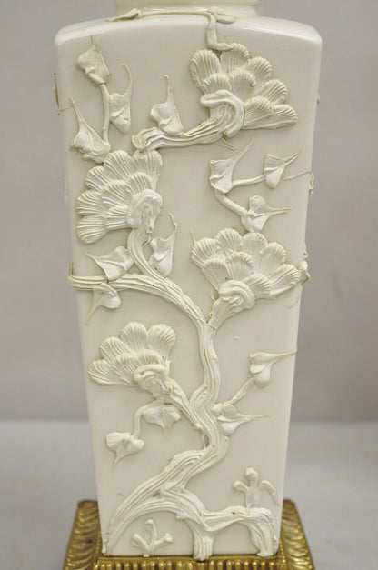 Vintage Chinoiserie Porcelain "Cherry Blossom" Blanc De Chine Table Lamps - Pair