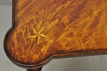 Contemporary Italian Regency Style Star Inlay Cabriole Leg Burl Wood Game Table
