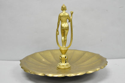 Vintage Art Nouveau Brass Figural Nude Woman Centerpiece Compote Dish Bowl