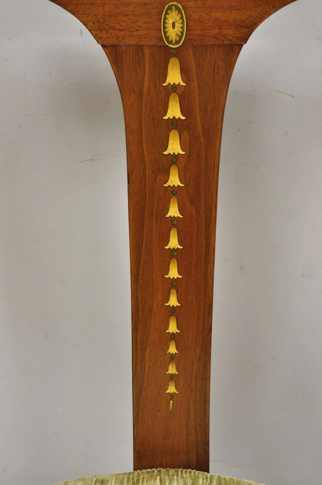 Edwardian Mahogany Sweetheart Back Bellflower Painted Dining Chairs - Set of 4