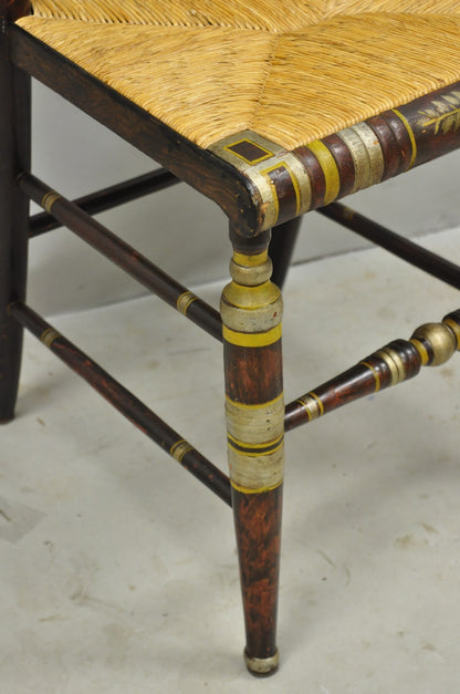 Antique Colonial Red Hand Painted Harvest Hitchcock Rush Seat Side Chair