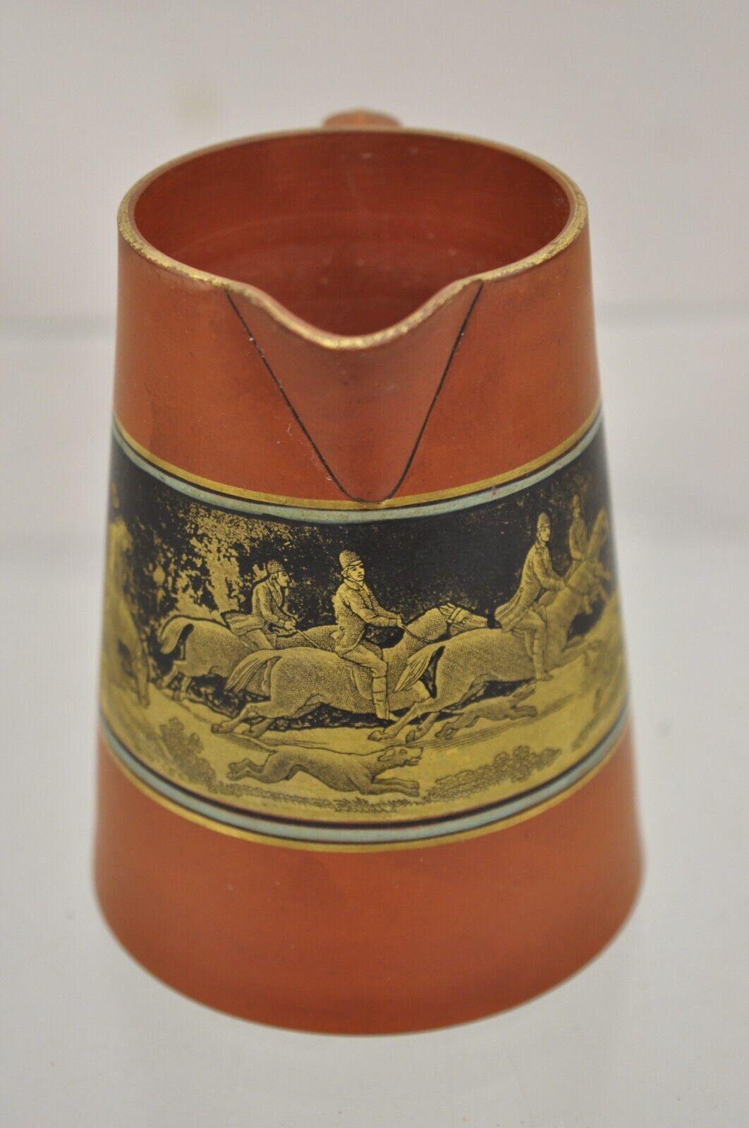 Prince Albert Edward Prattware Creamer Fox Hunting Scene Terracotta Pottery