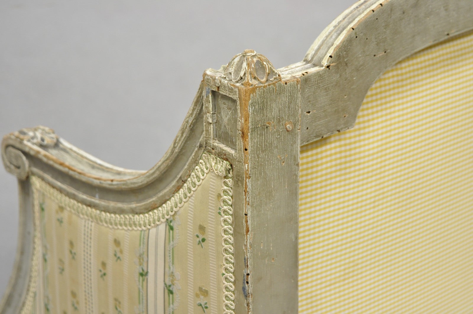 Antique French Louis XVI Style Cream Distress Painted Petite Canape Settee Sofa