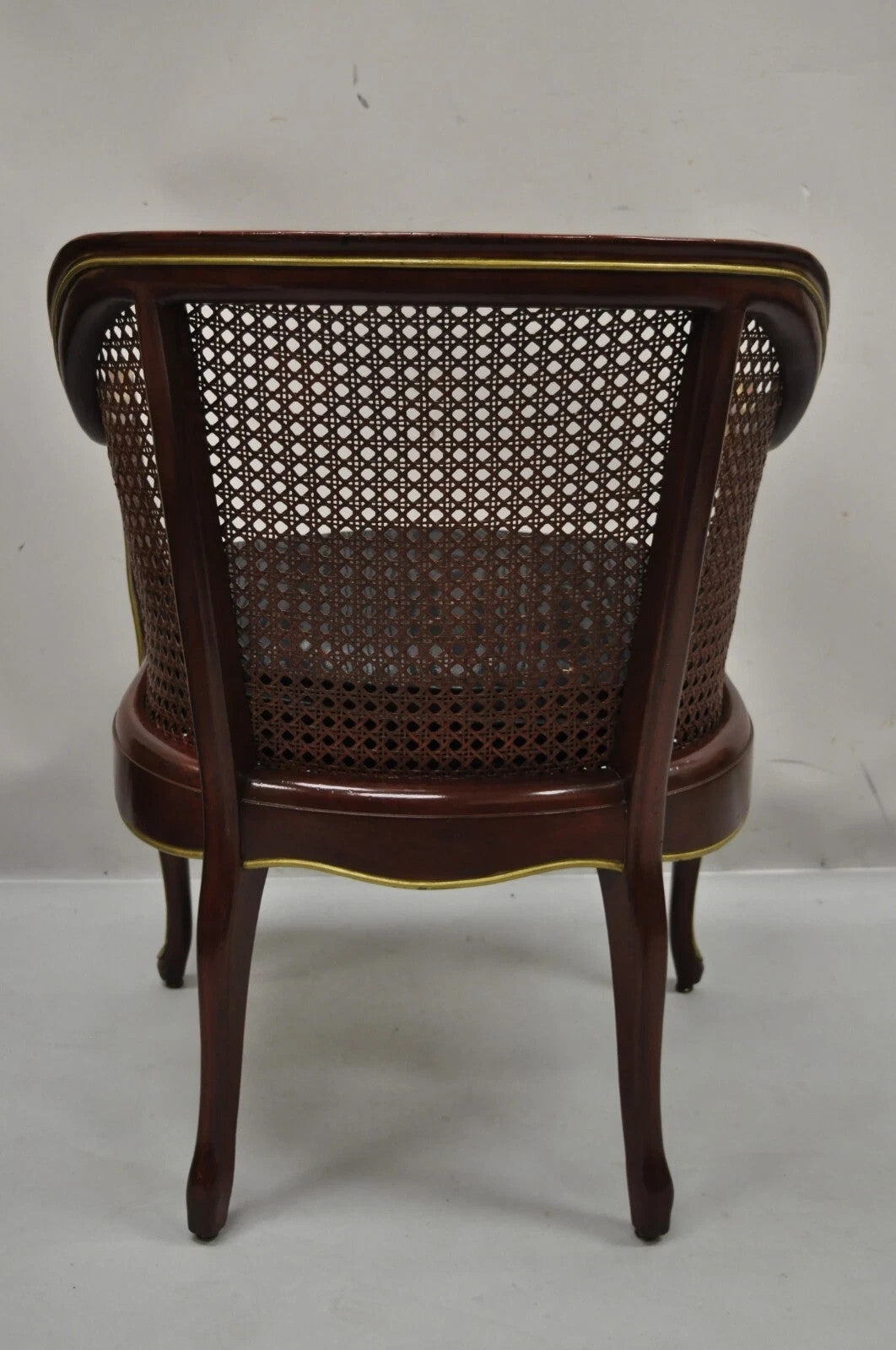 Vintage French Louis XV Style Red Lacquer & Gold Cane Bergere Lounge Club Chair