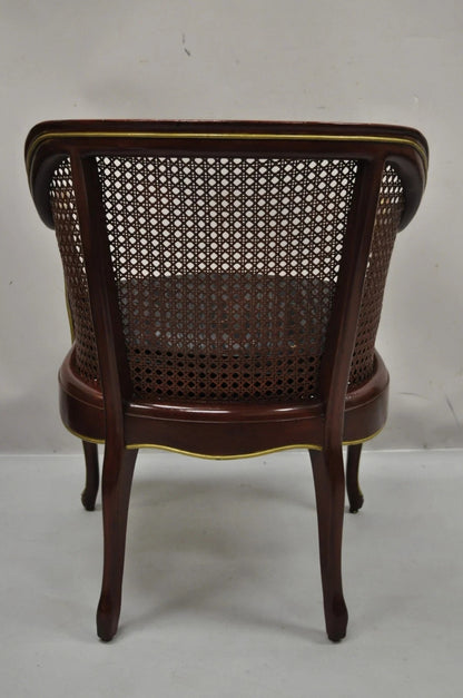 Vintage French Louis XV Style Red Lacquer & Gold Cane Bergere Lounge Club Chair