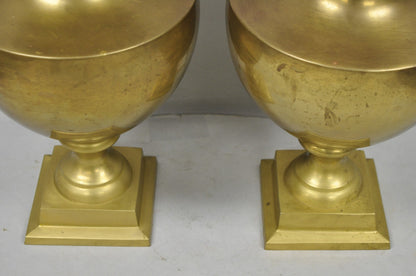 Vintage Hollywood Regency Patinated Brass Jardiniere Urn Table Lamps - a Pair