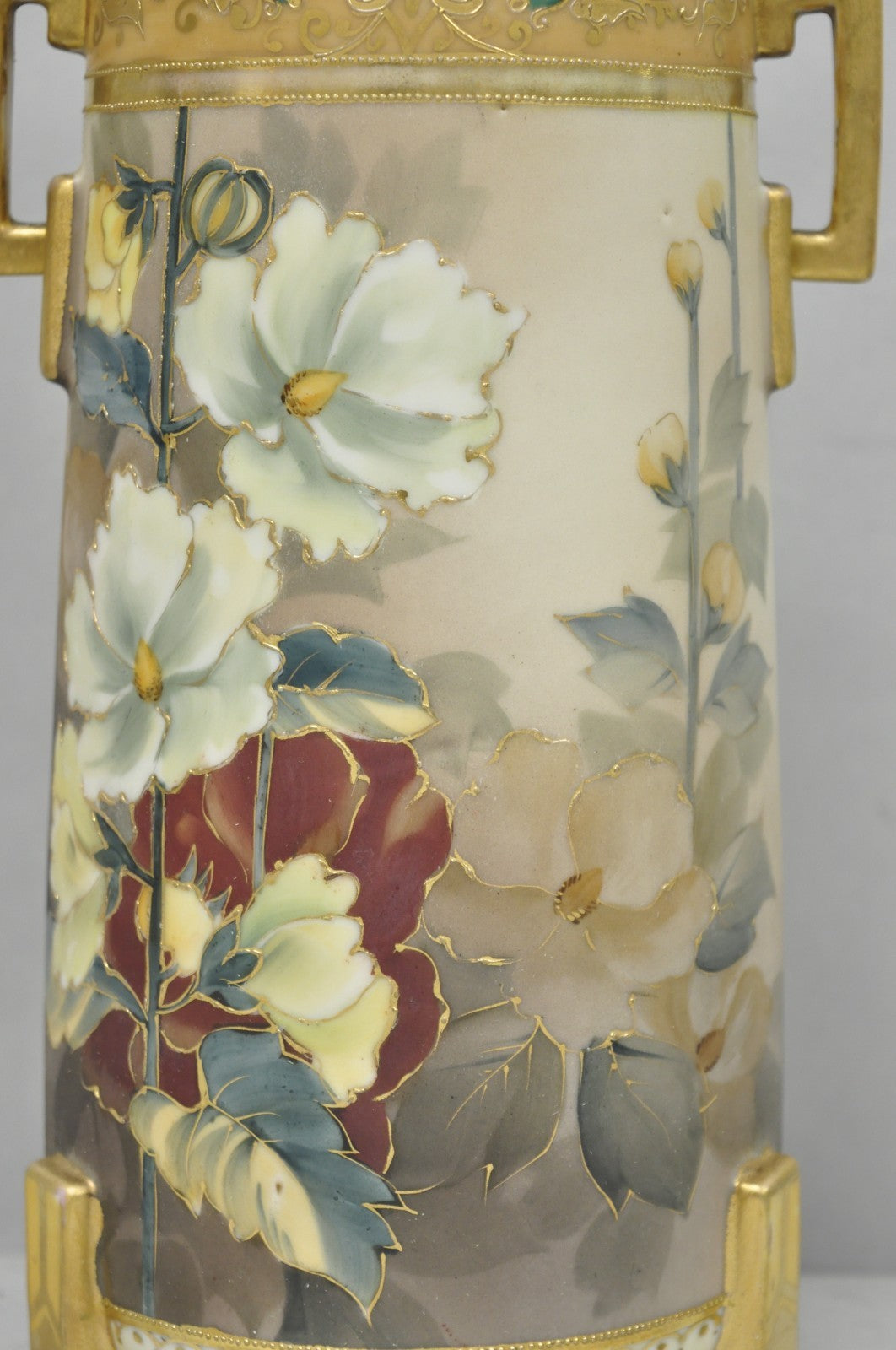 Antique Nippon Noritake Hand Painted Art Nouveau Porcelain Footed Round Vase