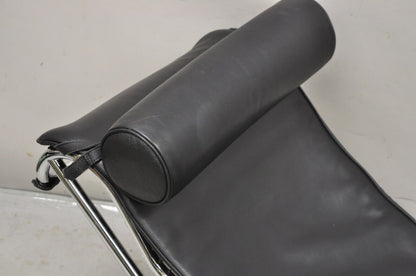 Replica Le Corbusier LC4 Style Chaise Lounge Chair in Black Leather