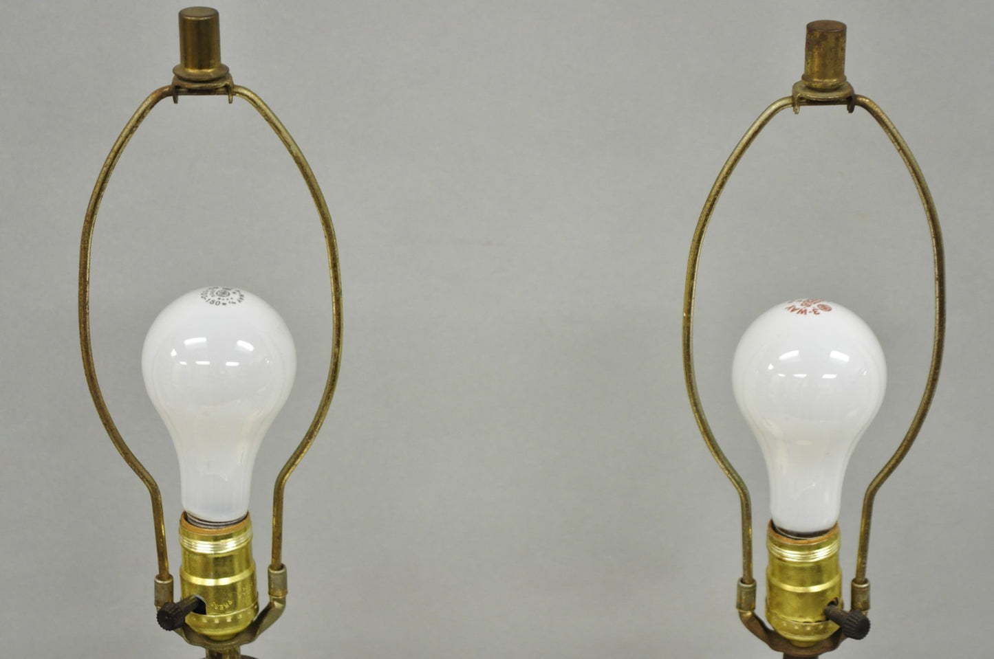Vintage Mid Century Modern White Blue Ceramic Pottery Teak Table Lamps - a Pair