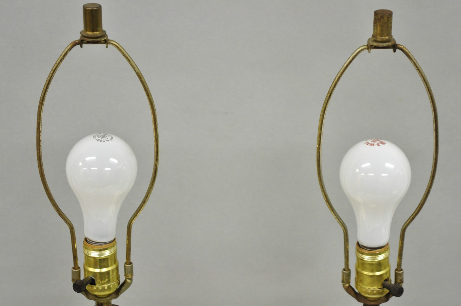 Vintage Mid Century Modern White Blue Ceramic Pottery Teak Table Lamps - a Pair