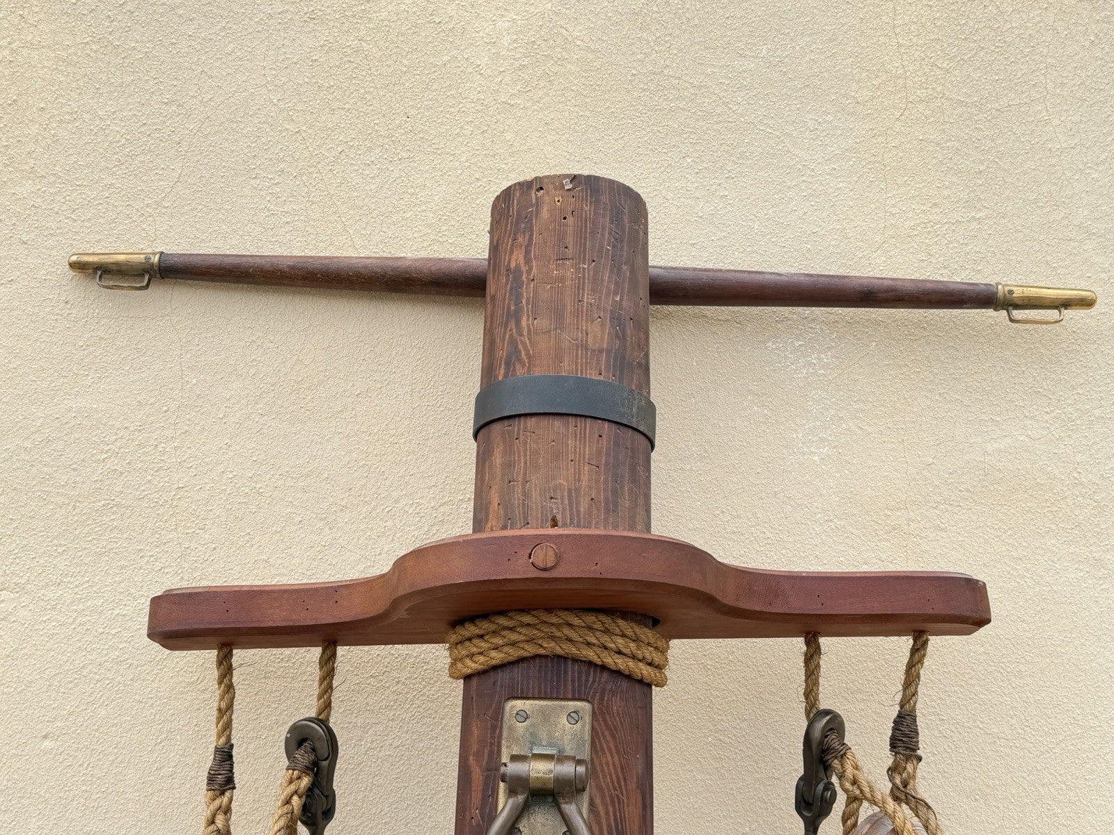 Vintage Custom Nautical Wood 95" Ship Mast Mancave Bar Island w Pulley & Ropes