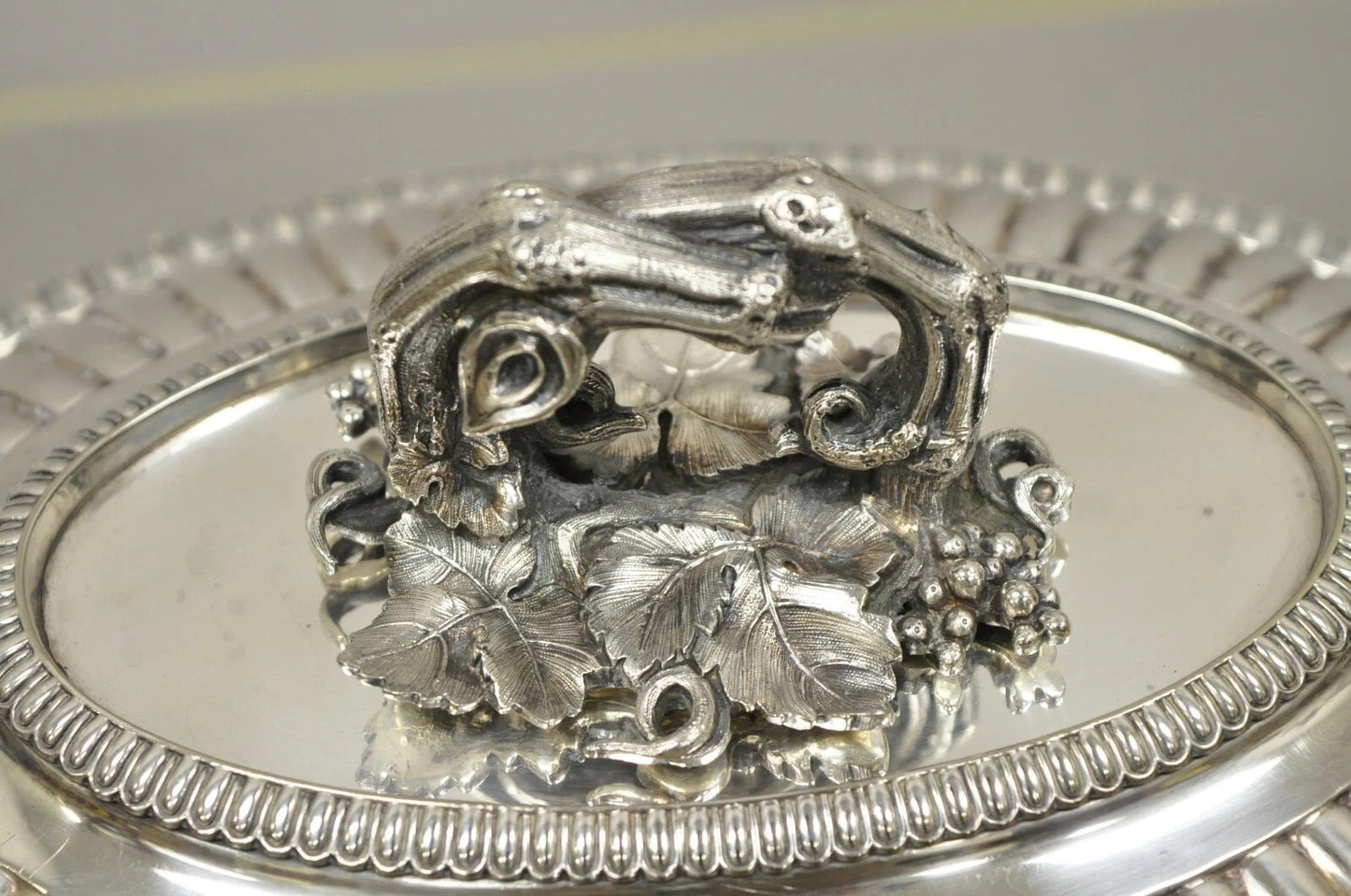 Antique Elkington Co English Regency Silver Plated Covered Serving Dish Platter