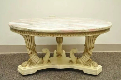 French Empire Neoclassical Cornucopia Base Round Pink Marble Top Coffee Table