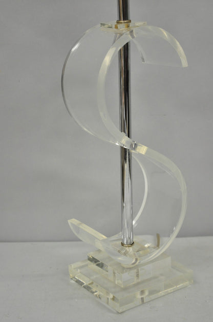 Vintage Mid Century Modern Clear Lucite "S" or "$" Sculptural Table Lamp