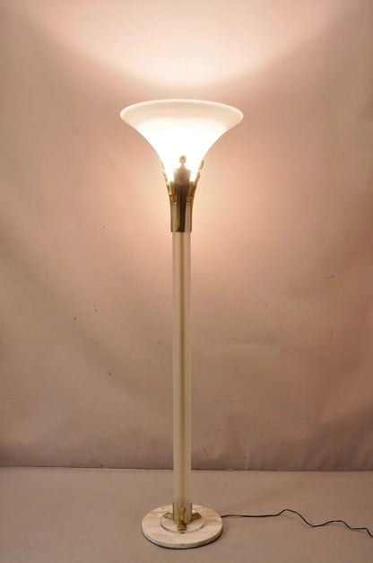 Vintage Postmodern Art Deco Figural Frosted Acrylic & Glass Torchiere Floor Lamp
