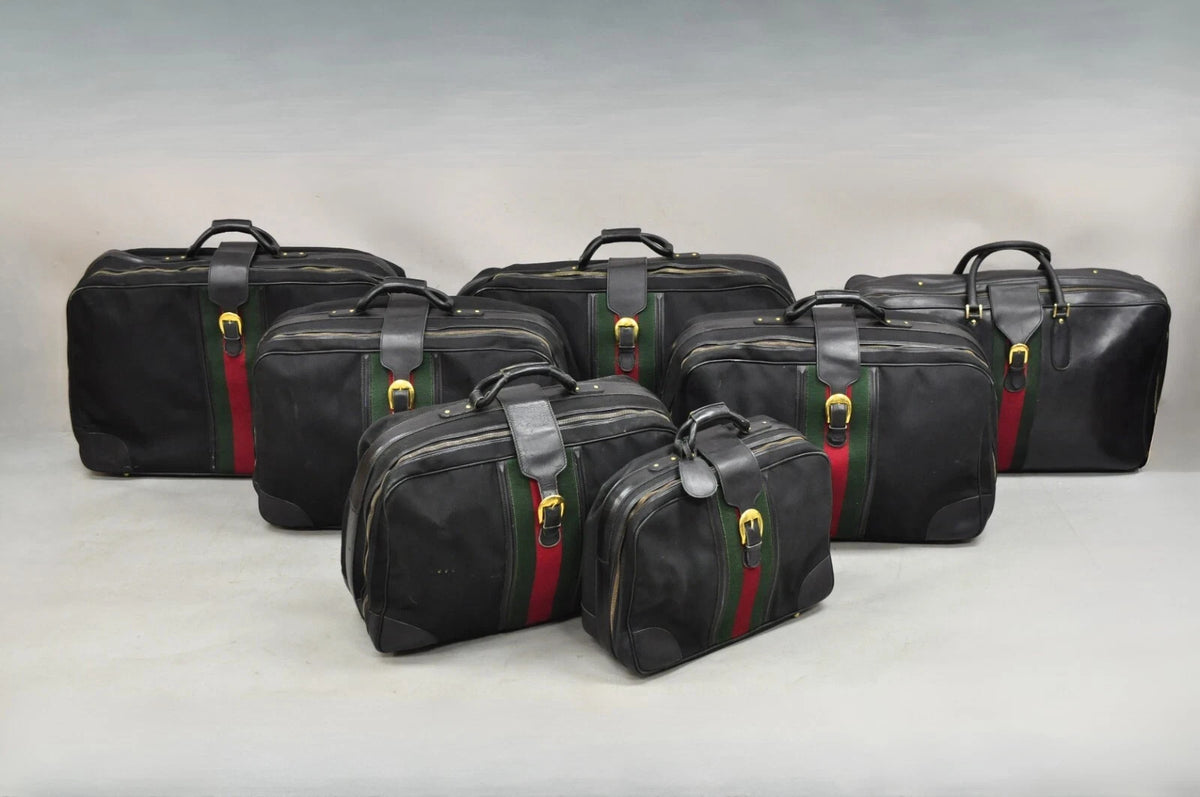 Vintage Gucci Black Canvas & Leather Suitcase Luggage Travel Bag Set - 2 Pcs