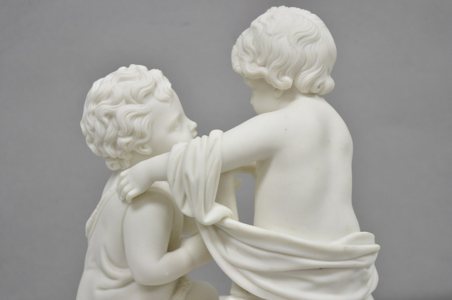 French Parian Porcelain Bisque "Feed My Lambs" Christ & St John Statue Sculpture