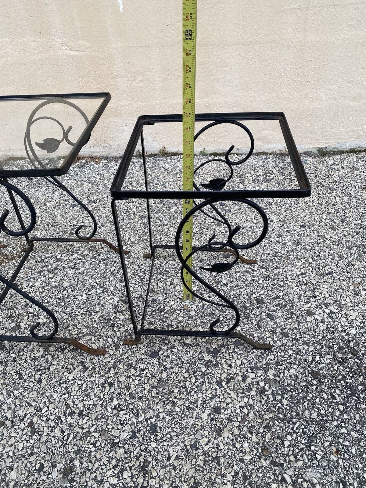 Vintage Art Nouveau Salterini Wrought Iron Garden Nesting Side Tables - 3 Pc Set