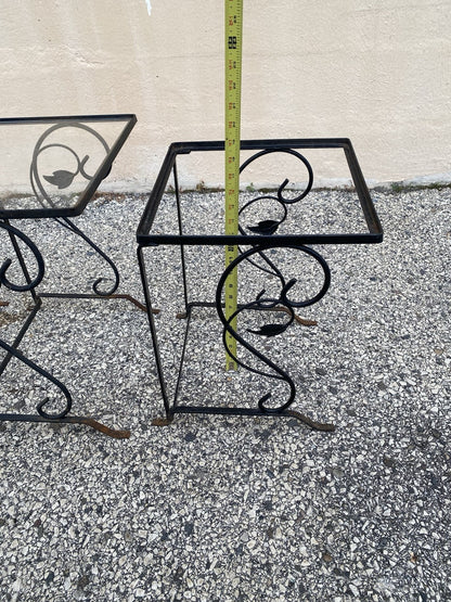 Vintage Art Nouveau Salterini Wrought Iron Garden Nesting Side Tables - 3 Pc Set