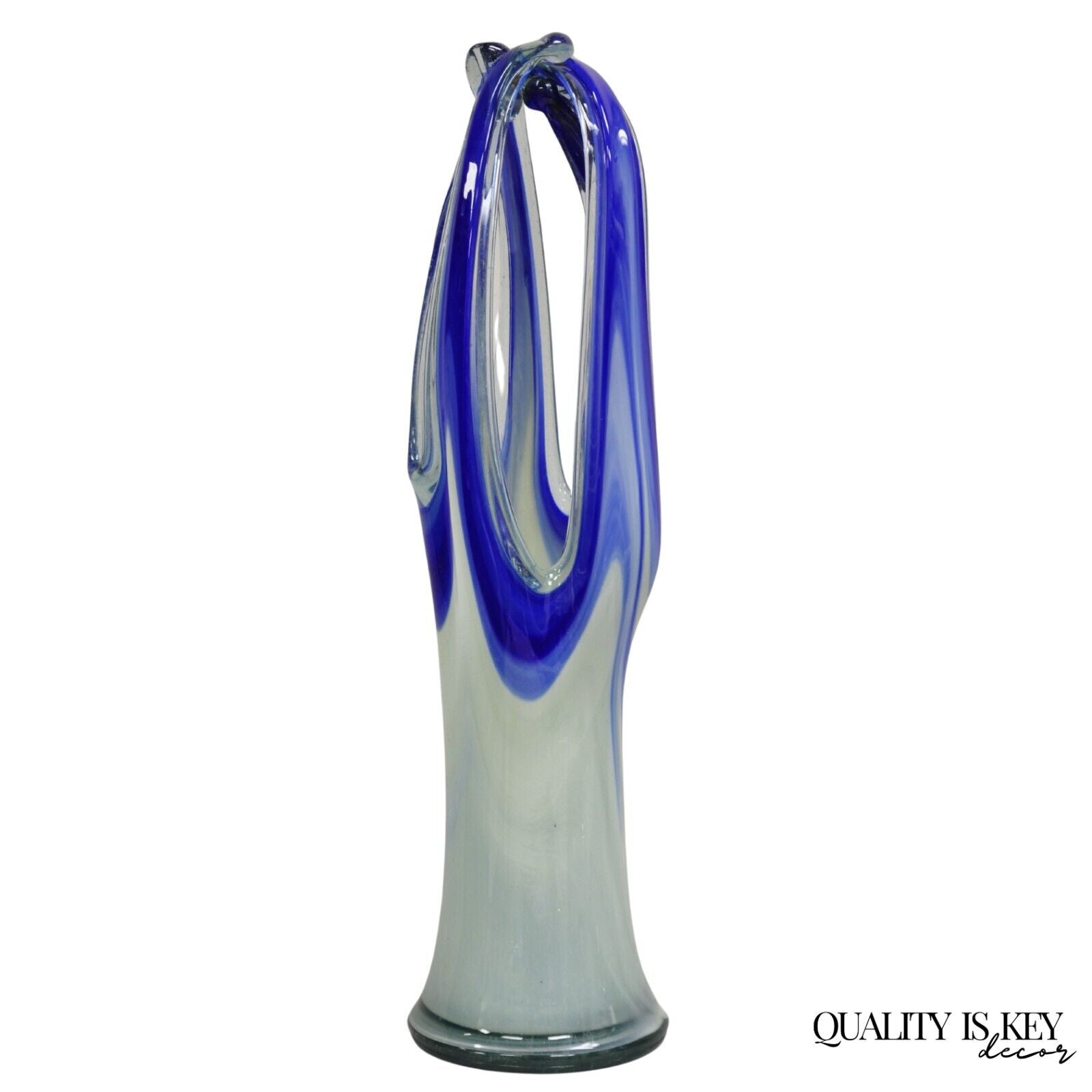 Vintage Murano Italy Mid Century Modern Blue Blown Glass 24" Centerpiece Vase