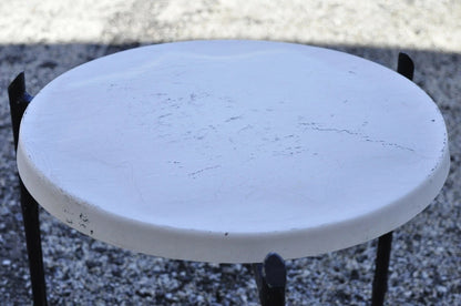 Vintage Aluminum Faux Bamboo Round Fiberglass Pool Patio Side Tables - a Pair