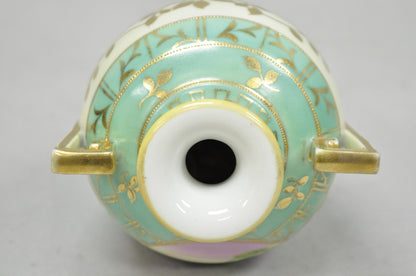 Antique Nippon Hand Painted Porcelain Windmill Scene Green Small Bolted Vase