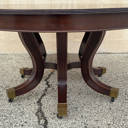 Antique English Regency Round Mahogany Extension Dining Banquet Table w 6 Leaves