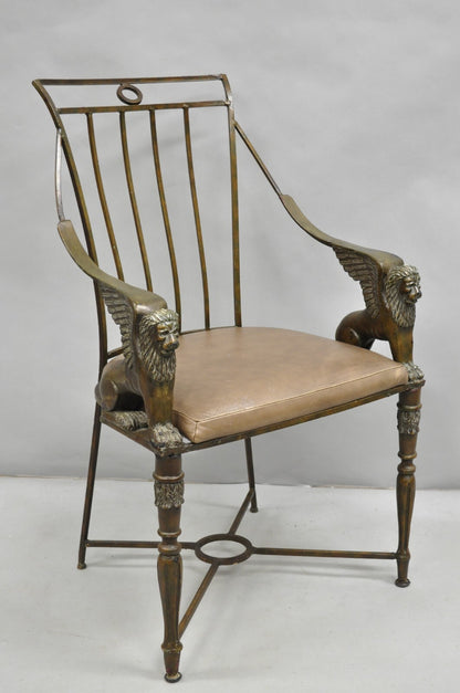 Vintage Egyptian Revival Lion Sphinx Wrought Iron Regency Style Arm Chair