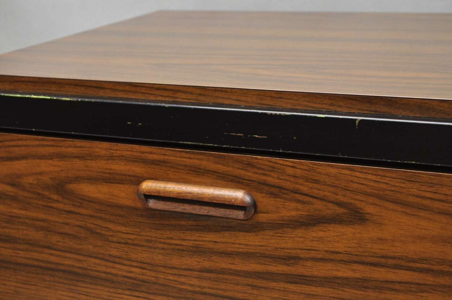 Vintage Mid Century Modern Faux Rosewood Laminate Steel Metal Credenza Cabinet
