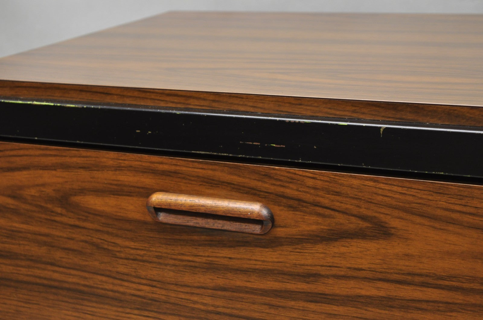 Vintage Mid Century Modern Faux Rosewood Laminate Steel Metal Credenza Cabinet