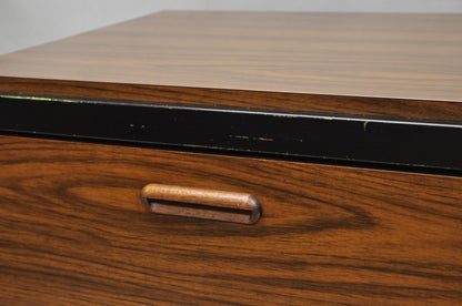 Vintage Mid Century Modern Faux Rosewood Laminate Steel Metal Credenza Cabinet