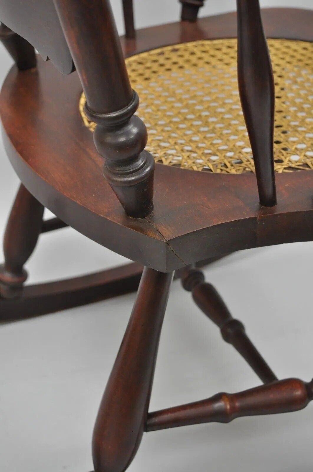 Antique Victorian Carved Mahogany Figural Eagle Cane Seat Rocker Rocking Chair