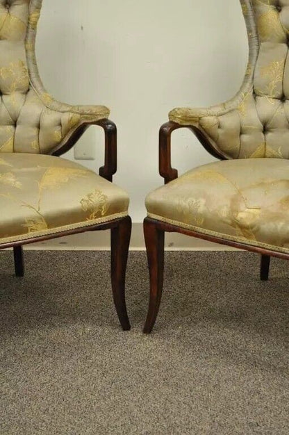 Grosfeld House Hollywood Regency Mahogany Arm Chairs after Dorothy Draper - Pair