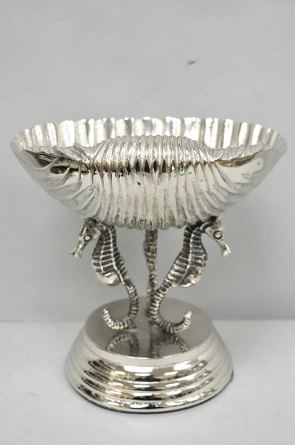 Decorative Nautical Silver Plated Seahorse Clamshell Pedestal Compote Candy Dish